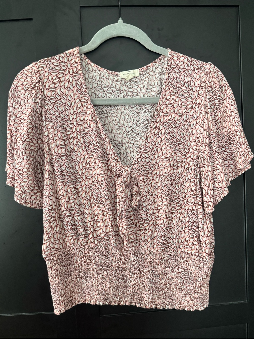 Smocked Waist Pink Printed V-Neck Blouse